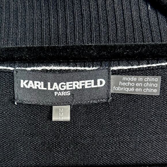 Karl Lagerfeld Varsity sweater cardigan Medium Cats Black Witchy Goth Patchwork - Picture 12 of 13